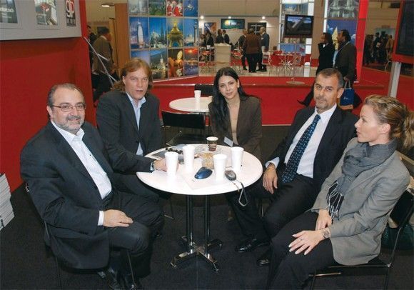 Nikos Bolias, general manager of Monogram; Dimitris Spyropoulos, Monogram's chief executive office; Olga Kontou, sales assistant for Greek Travel Pages; Thanassis Kavdas, GTP's sales and advertising manager; and Barbara Karamanou, district sales manager for Alitalia in Thessaloniki.