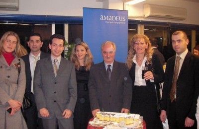 Amadeus Hellas' Marketing Supervisor, Vicky Bardakou; Senior Executives of Customer Support, Tassos Haralambis and Christos Koblis; Sales Executive Myrto Vassiloglou; President of the HATTA, Yiannis Evangelou; General Manager of Amadeus Hellas, Eva Karamanou and Sales Executive, Manos Psathas, at a recent event held by HATTA in honor of airline representatives and sponsored by Amadeus Hellas.