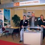 Filos Holidays & Travel’s managing director, Chris Kalafatis (center), with associates at the travel agency’s stand. The tour operator specializes in incoming travel services in Greece and operates in Thessaloniki. The travel agency’s activities include tour operator representation, transportation services, a wide range of accommodation services for individual and groups and organized excursions.
