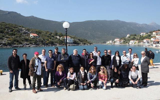 Monemvasia fam trip: Greek tourism journalists at Gerakas Port in Lakonia.