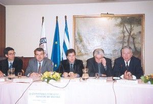 Alexis Kanaris of Europartners; Stavros Papastavropoulous, mayor of Lavrion; Kostas Gouvalas, special secretary at the Greek ministry for development; Alfredos Kountouris of the Hellenic Tourism Organization's marine development department and a member of the European Association of Municipalities with Marinas' board of directors; and Kostas Moutzouris, director for marine works.