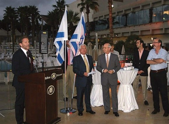 Culture and Tourism Minister Pavlos Geroulanos giving a speech at the Tel Aviv Hilton in Israel during an official visit. He said that he hopes Israelis would continue to visit Greece when the crisis with Turkey is over, even though prices in Greece are relatively higher as it is a member of the Eurozone.
