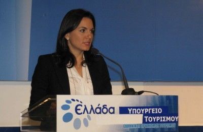 Tourism Minister Olga Kefalogianni during her first official press conference to the media at the Greek National Tourism Organization offices in Athens.