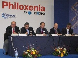 The Hellenic Federation of Hoteliers' President Yiannis Retsos (second from right) with vice presidents Kostas Leventis, Andreas Metaxas, Aristotelis Thomopoulos and secretary general, Andreas Fiorentinos.