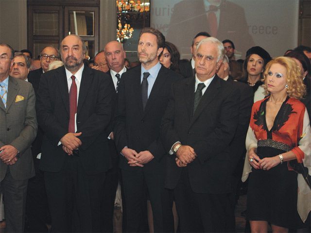 At a joint press conference with Maritime Affairs Minister Yiannis Diamantidis (first from right) at the Seatrade Cruise Shipping Exhibition in Miami, Deputy Culture and Tourism Minister George Nikitiadis (left) underlined that Greek ports are ready to constitute a base for the departure and arrival of non-E.U. flag cruise ships. They are pictured here with Culture and Tourism Minister Pavlos Geroulanos at a past event.