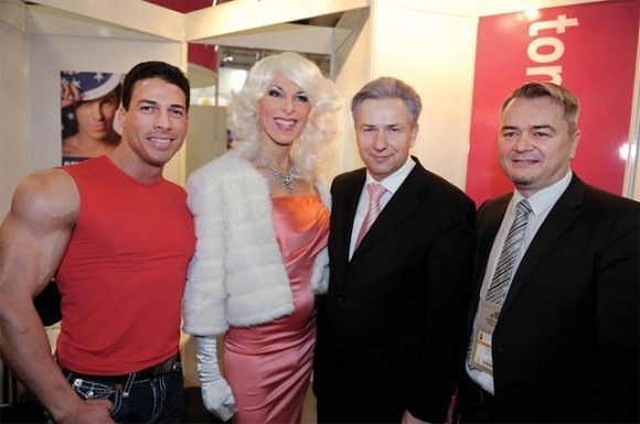 At ITB Berlin 2011 the new segment Gay & Lesbian Travel was presented for the second year, adjacent to the American Pavilion. To underline the importance of the new segment, a workshop on "Gay & Lesbian Tourism" was part of the ITB Berlin Convention 2011. Pictured: Artists Antonio and Mataina; Klaus Wowereit, the Governing Mayor of Berlin; and Thomas Bomkes, IGLTA member.
