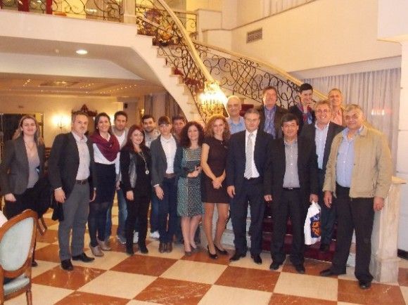 The director of Mediterranean Palace hotel, Yiannis Aslanis (front row, fourth from right), with guests and the hotel staff.