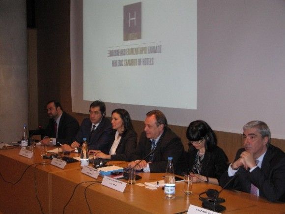 Greek journalist, Haris Digridakis; Evgeny Pisarevskiy, Ministry of Sport, Tourism and Youth policy of the Russian Federation, Greek Tourism Minister Olga Kefalogianni; Yury Barzykin, vice president of the Russian Uinion of Travel; Mariam Lomidze, chief director of ATOR; and Simos Kedikoglou, government spokesman.