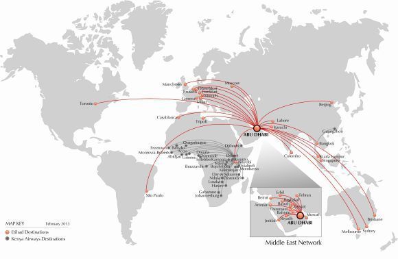 Etihad-Kenya Airways Codeshare Route Map.