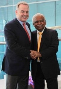 Etihad Airways President and Chief Executive Officer James Hogan and Jet Airways Chairman Naresh Goyal.