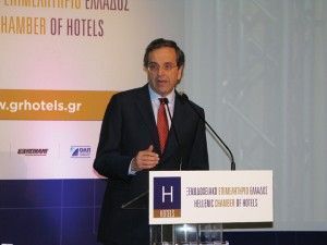 November 2011 - Archive photo of today’s Prime Minister Antonis Samaras speaking to Greek hoteliers while representing the main opposition of the Greek Government at the Hellenic Chamber of Hotels’ first general meeting.