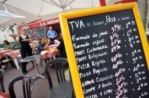 Photo showing French restaurant menu indicating price reduction due to VAT cut. Source: www.bordbia.ie