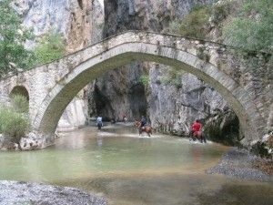 The stone bridge of Portitsas in the mountains of Grevena.