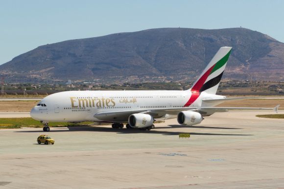 Emirates A380 at Athens International Airport.