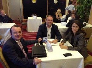 Tel Aviv: Israel-Greece Business Forum, B2B meetings - (from left) Dimitris Papachristou, Chairman & CEO at BuildUp real estate development and investment; Dimitrios Papagiannakis, Non Executive Director & Legal Advisor at Titania Hotel Enterprises; and Maria Theofanopoulou, CEO of GTP, Danae.travel, Danae Airlines and Member of the board of HATTA & SETE.