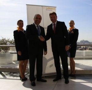 Dimitris Vidakis, CEO of Korres Natural Products and Jens Bischof, sales chief at Lufthansa's passenger airline.