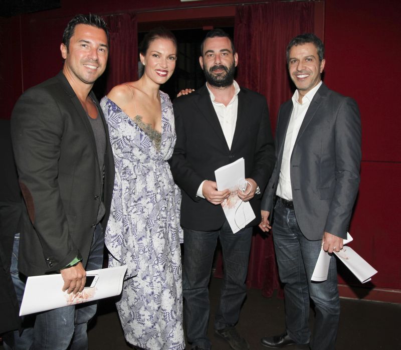 "Fashion on Screen" event in Athens: Greek TV host George Satsidis and Greek fashion model Vicky Kaya with Marketing Greece's PR manager, Evaggelos Kletsas and general manager, Iosif Parsalis.