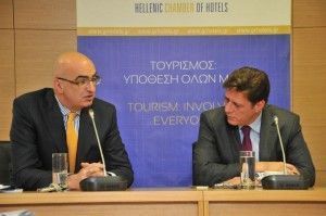 Hellenic Chamber of Hotels President Yiorgos Tsakiris and Merchant Marine Minister Militadis Varvitsiotis.