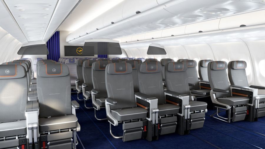 Premium Economy Class A340 cabin view. Photo: Lufthansa