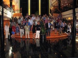 Orange Cruises Hellas staff with Greek travel agents and journalists onboard the Norwegian Spirit cruise ship that was recently docked at Piraeus Port. Photo source: Orange Cruises Hellas