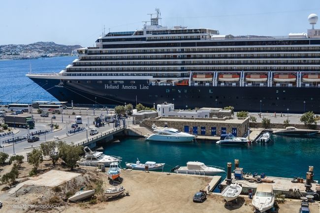 Cruiseship at the Mykonos Port. Photo © Maria Theofanopoulou