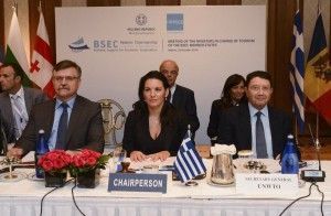 BSEC Secretary General Ambassador Dr. Victor Tvircun, Greek Tourism Minister Olga Kefalogianni and UNWTO Secretary General Taleb Rifai at the meeting of the Ministers in charge of Tourism of the BSEC Member States held in Athens.