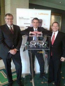 Lufthansa's Harro Julius Petersen, General Manager Passenger Services and Sales, Greece and Cyprus; Konstantinos Tzevelekos, Sales Director; and Tal Muscal, Communications Manager for South Eastern Europe, Middle East and Africa.