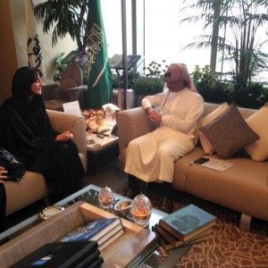 Alternate Tourism Minister Elena Kountoura with the president of Kingdom Holding Co, HRH Prince Alwaleed Bin Talal Bin Abdulaziz Alsaud.
