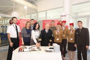The Volotea and Athens airport teams, during the inaugural ceremony at Athens International Airport.