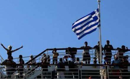 Migrants arriving in Piraeus.