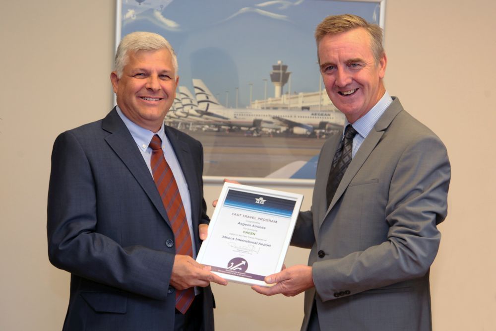Panos Nicolaides, Ground Operations Director of AEGEAN and Mike Higgins, IATA’s European Regional Director of the Airport, Passenger Cargo and Security division.