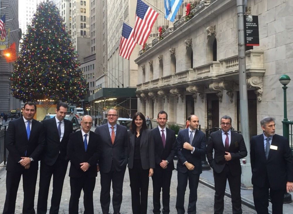 The Greek delegation on Wall Street.