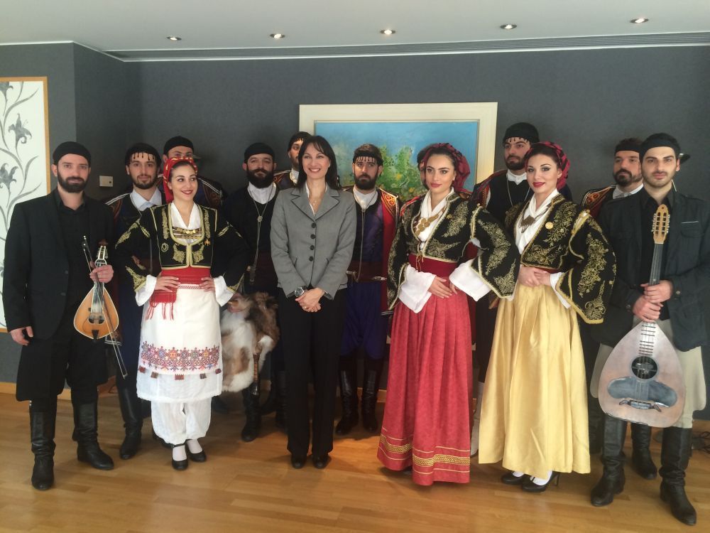 Greek Alternate Tourism Minister Elena Kountoura with the Society of Cretans in Traditional Costume.