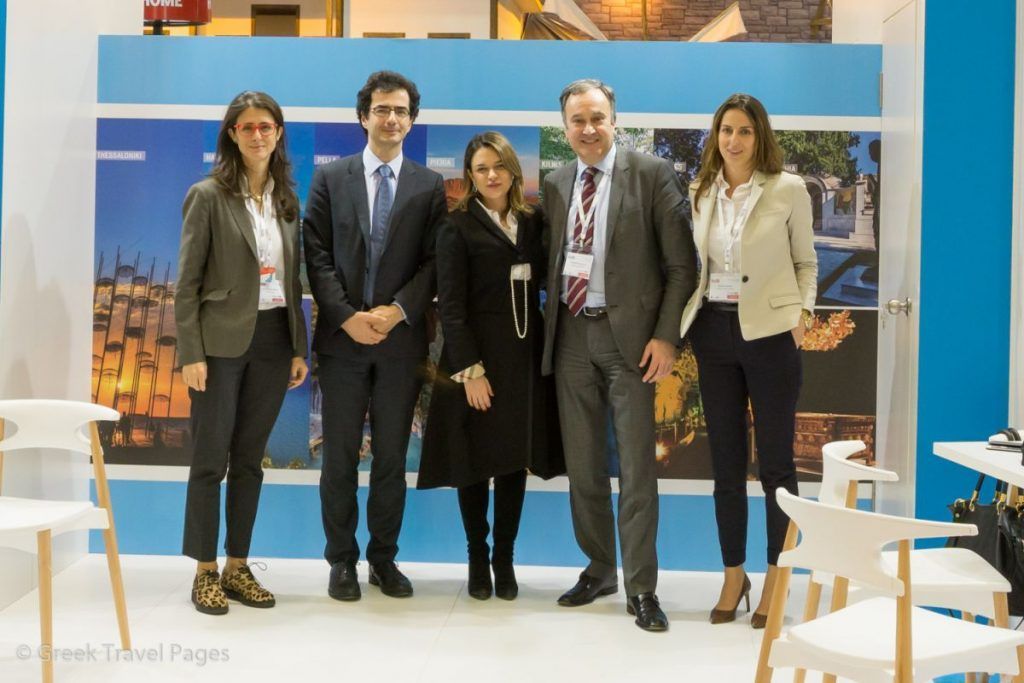 Thessaloniki stand at EMITT 2016 - From left to right: Maria Theofanopoulou, GTP's president and CEO; Manolis Soultanopoulos, Greek Consulate representative; Maria Rachmanidou, head of the GNTO Turkey branch; Aristotelis Thomopoulos, Thessaloniki Hotels Association's president; and Evdokia Tsatsouri, Thessaloniki Hotels Association's marketing director.