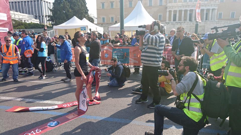 Athens Half Marathon 2016 winner in the women's category: Rania Rebouli. Photo © Vassilios Koutroumanos