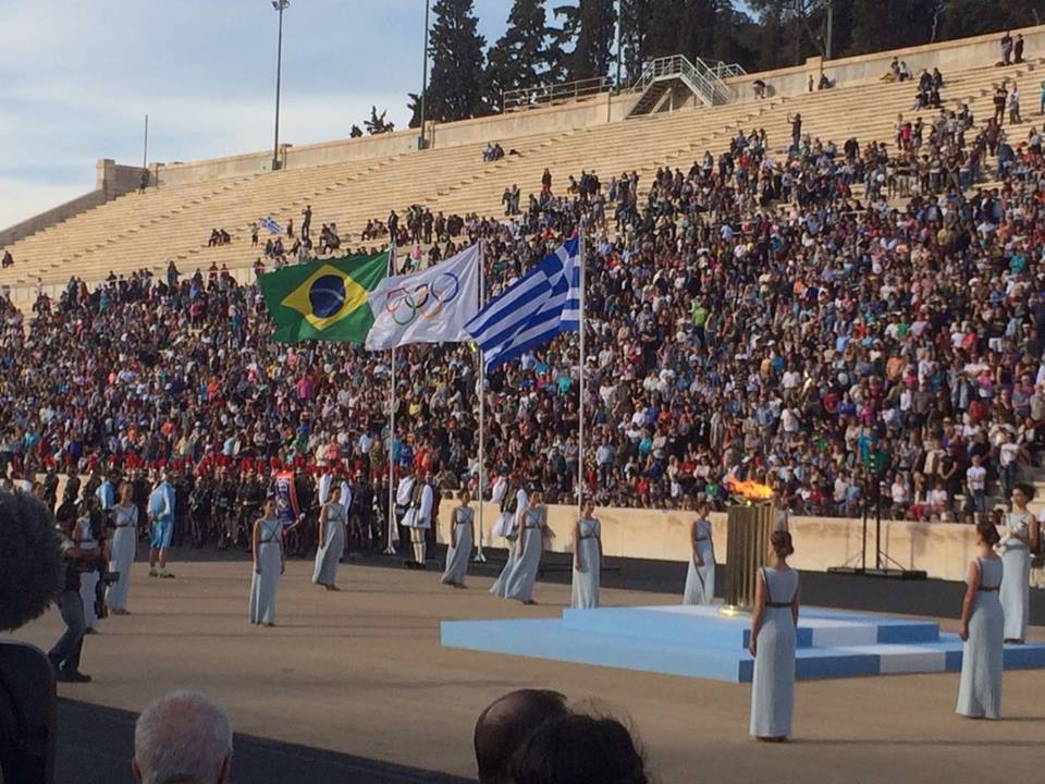 Olympic Flame handover ceremony at the Panathenian Stadium in Athens. Photo source: Rio 2016
