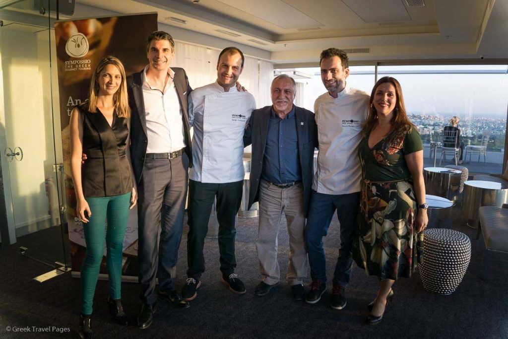 Tonia Vasilopoulou, marketing director of St. George Lycabettus; Alexandros Angelopoulos,vice president of Aldemar; George Chatzopoulos, Sympossio chef; Miltos Karoubas, president of Hellenic Chef's Federation; Ioannis Rodokanakis, Sympossio chef; and Mandy Kalliontzi, Sales Director at Aldemar Hotels & Spa.