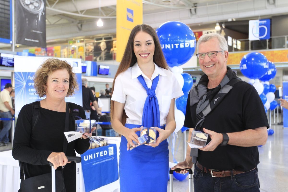 Passengers at Athens International Airport pictured prior to their flight onboard United Airlines’ new nonstop service to New York/Newark on May 26.