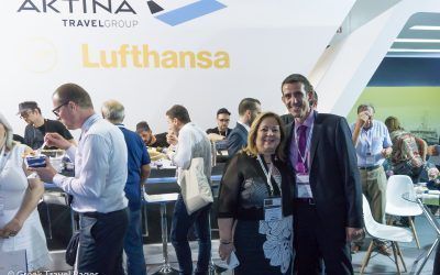 Aktina Travel Group President Claire Zerzivili and Lufthansa General Manager for Greece and Cyprus Konstantinos Tzevelekos.