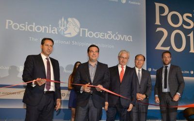 Greek Prime Minister Alexis Tsipras cutting the ribbon of Posidonia 2016.