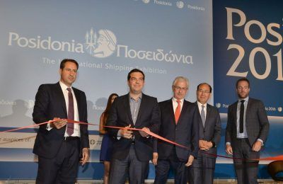 Greek Prime Minister Alexis Tsipras cutting the ribbon of Posidonia 2016.