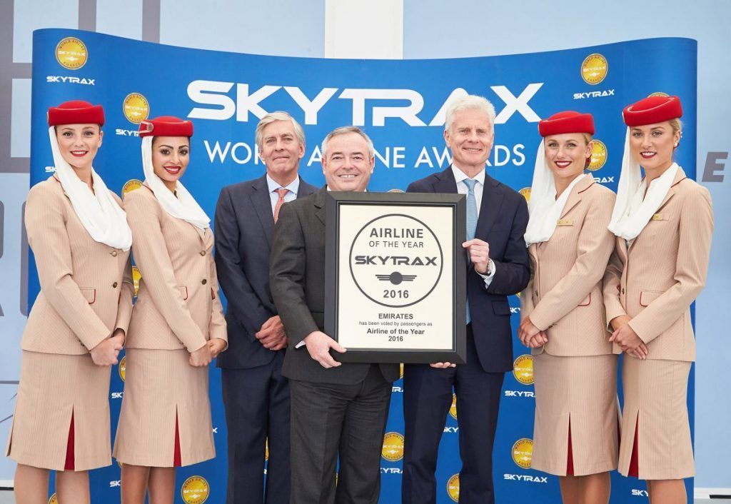Patrick Brannelly Divisional Vice President, Customer Experience receiving the award from Edward Plaisted, CEO of Skytrax. Also pictured on the left is Lord Deighton, Non-Executive Chairman of Heathrow Airport.