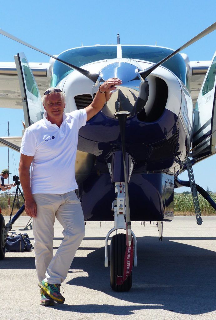 Naxosair founder Jörg Pommer at Paros Airport testing a Cessna Caravan EX flight earlier this month.