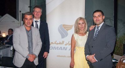 Goldair Group CEO Kostas Tsovilis, Oman Air Regional Vice President Europe Rogier de Jager, Goldair Group Commercial manager Mary Grigoriadou and Oman Air Manager Pan European & Offline Sales Mourad Aoulad El Haj.