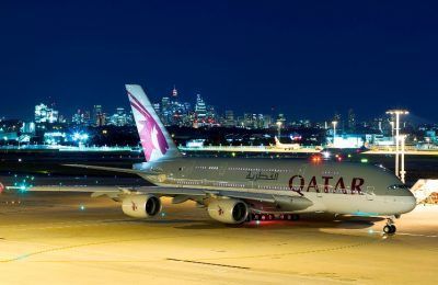 Qatar Airways A380 aircraft makes its Australian debut in Sydney.