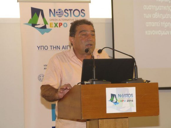 Session: Local Authority Initiatives for rural tourism development, laying emphasis on the water element - Rhodes Island Games Director Takis Mihailidis giving a presentation on "Sports Tourism, the version of Rhodes", laing emphasis on nautical tourism.