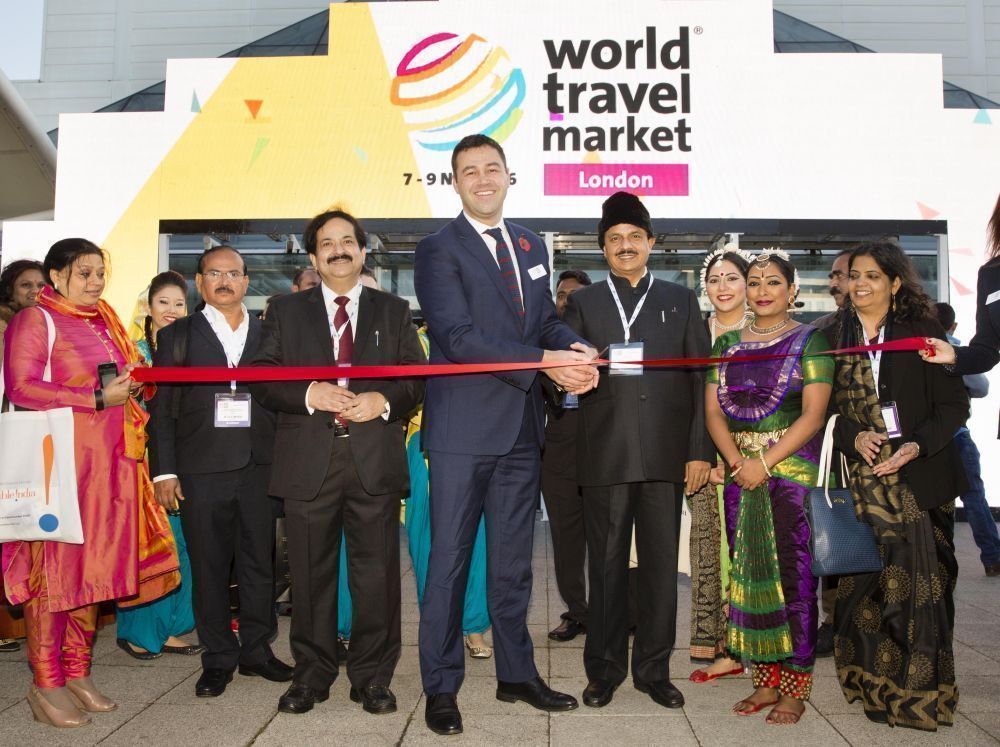 World Travel Market 2016, ExCeL, London - WTM 2016 Exhibition Opening Ribbon Cutting by Simon Press, World Travel Market Senior Exhibition Director & Dr Mahesh Shama, Minister of Tourism & Culture, Government of India. With (Left) Mr Shri Vinod Zutshi, Secretary, Ministry of Tourism, India.