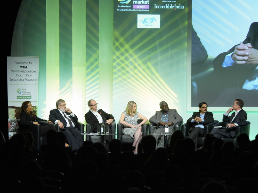 World Travel Market 2016, ExCeL, London – World Responsible Tourism Day. Round table Discussion hosted by Aaron Heslehurst, with Auliana Poon, Tourism Intelligence International; Harold Goodwin, WTM Responsible Tourism Advisor; Justin Francis, responsibletravel.com; Jane Ashton, TUI; Adama Bah, Institute of travel; Tourism of Gambia. Dr Venu, Tourism Kerala.