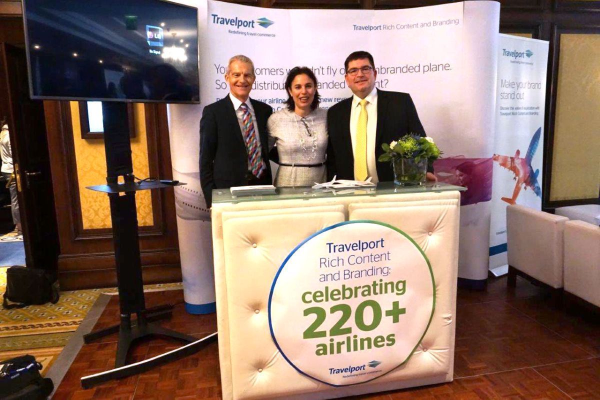Bryan Conway, Head of Travelport Digital; Joëlle Watkins, Senior Marketing Manager, Airlines; and Ian Heywood, Global Head of Product & Marketing, Air Commerce.