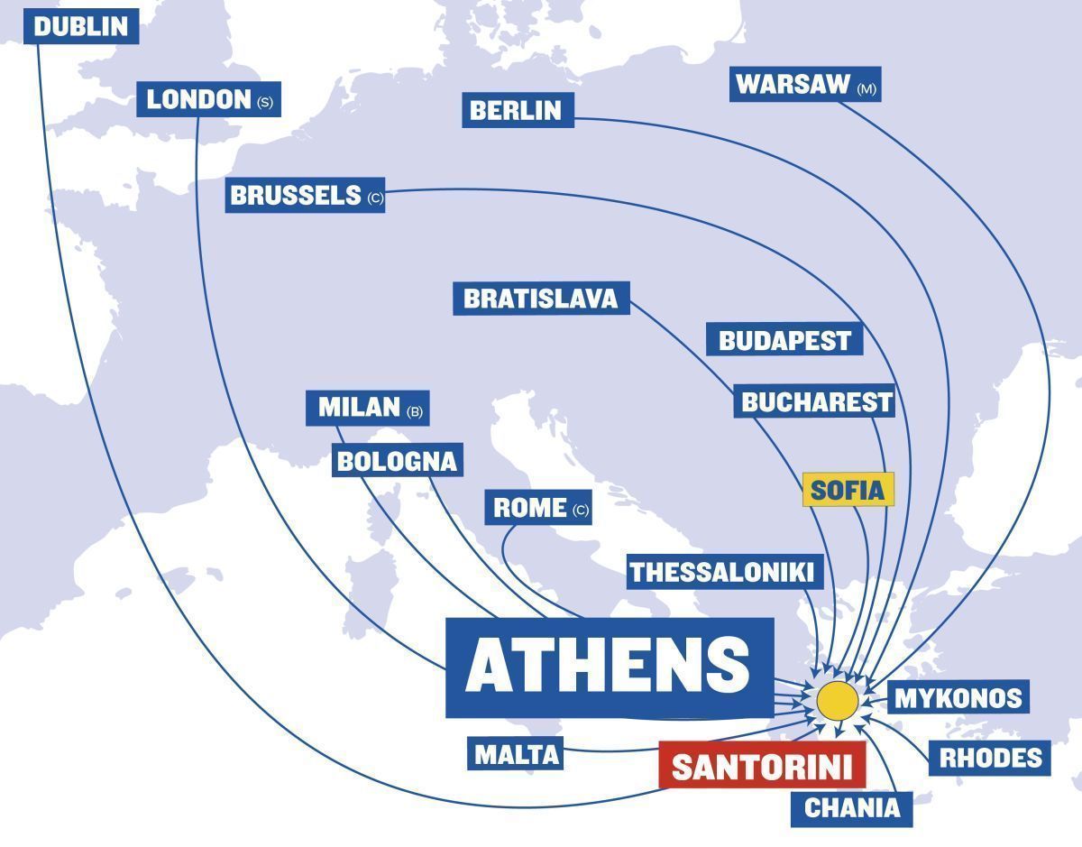 Ryanair's network for Santorini Experience.